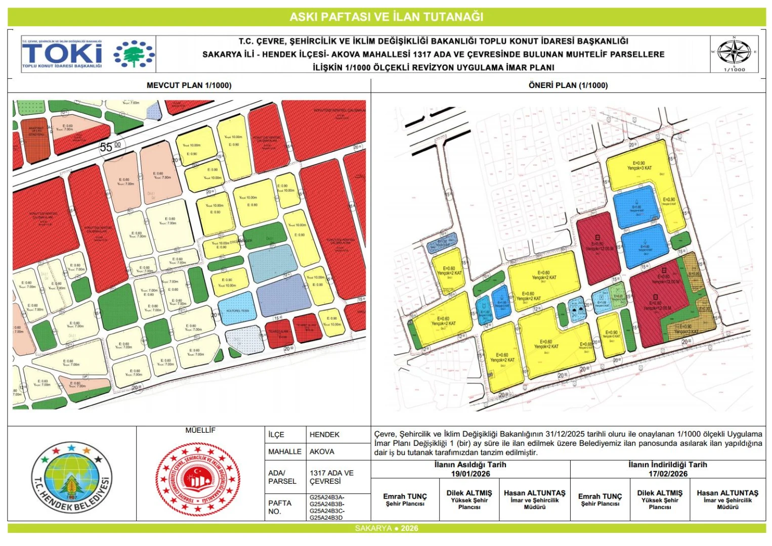 Akova Mah. 1317 Ada Plan Değişikliği Askı İlanı