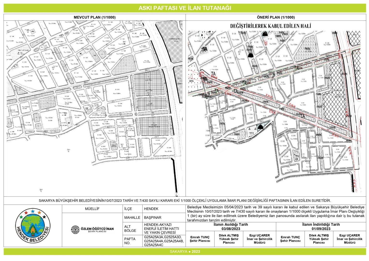 Başpınar Mah. 192 Ada Plan Tadilatı İlan