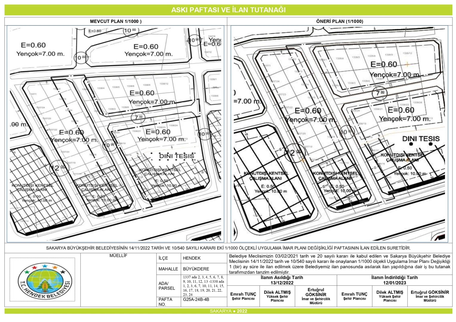 Büyükdere Mah. 1337 ve 1338 Adalar Plan Değişikliği