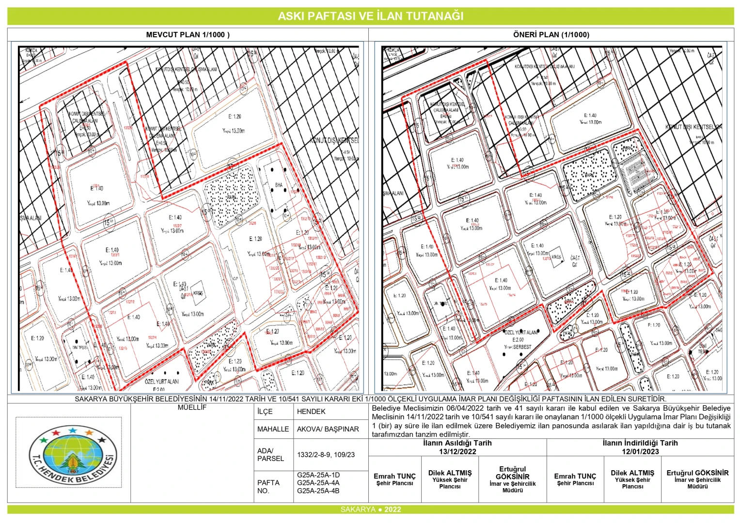 Akova Mah 1332 Ada Plan Değişikliği