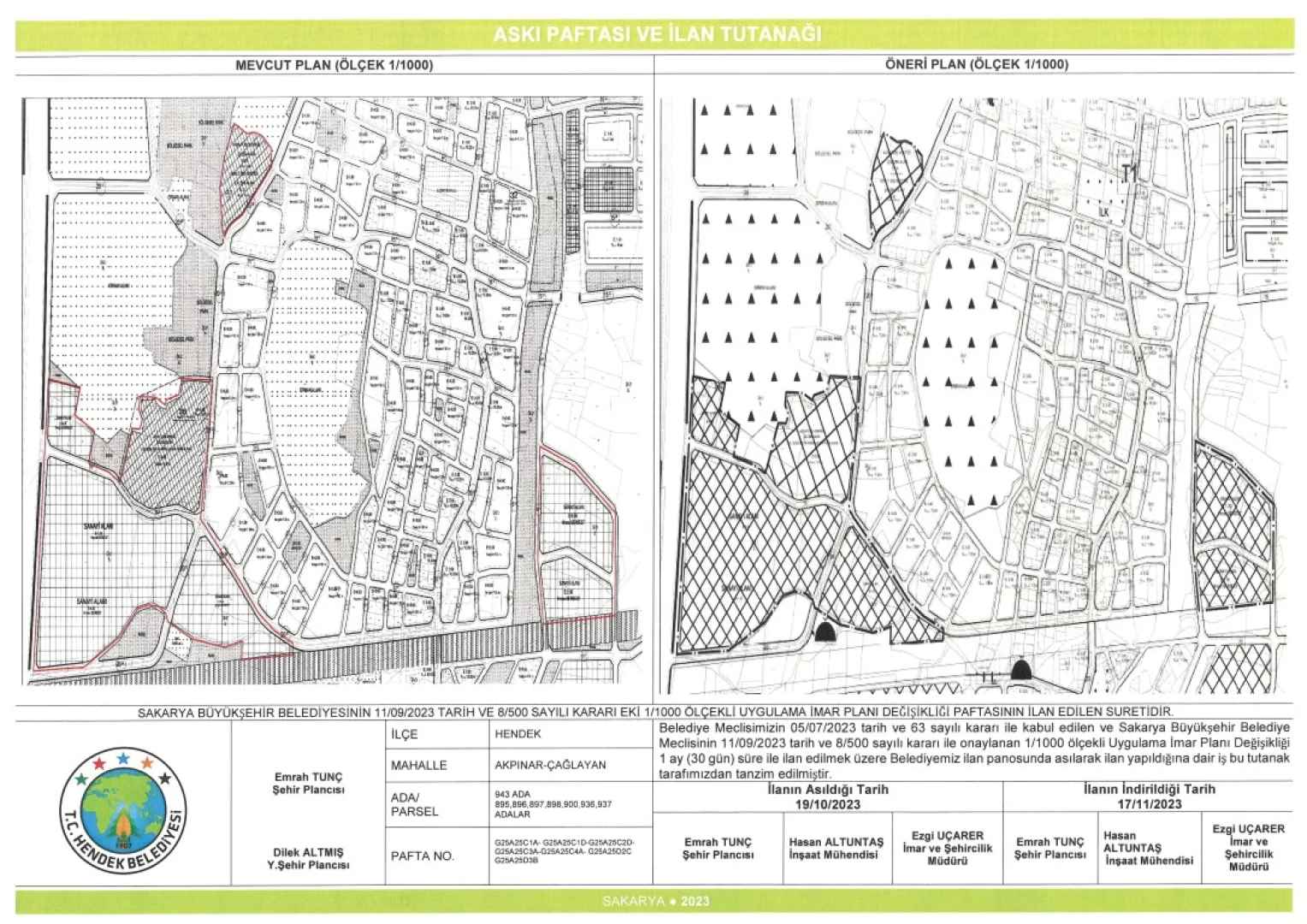 Yapılaşma şartları ile ilgili 1/1000 ölçekli Uygulama İmar Planı 3.Etap Kısmı Revizyonu-Askı İlan