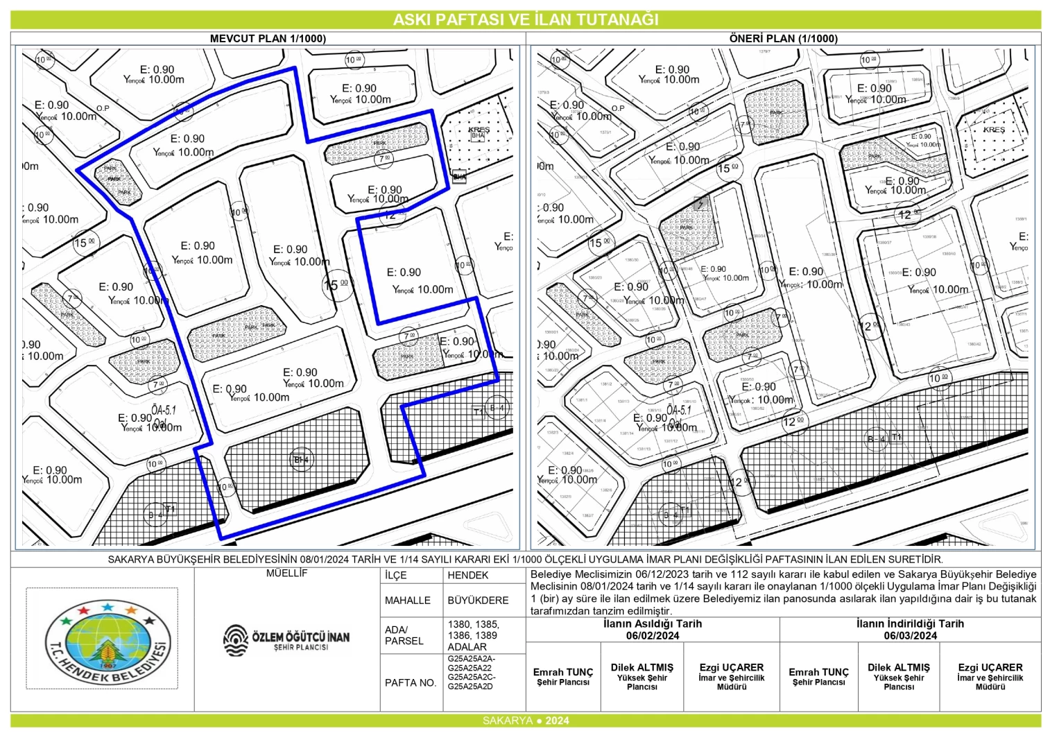 Büyükdere 1380 Ada Plan Değişikliği Askı