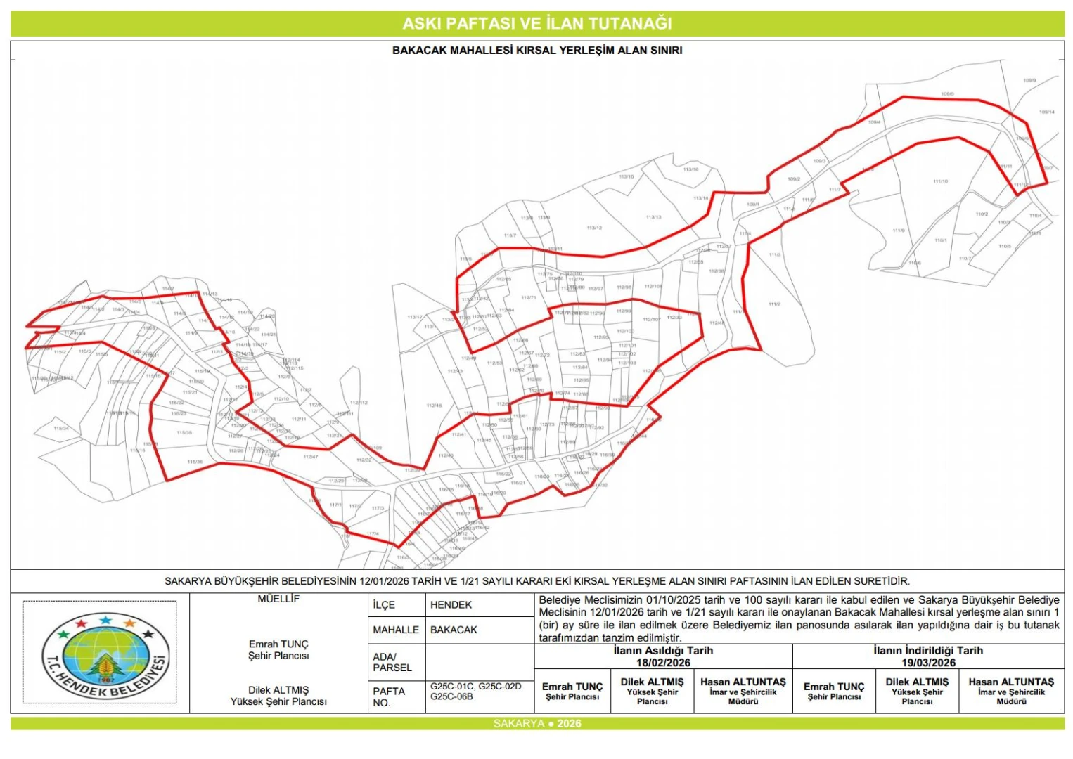 Bakacak Mah. Kırsal Yerleşim Alanı Askı İlanı